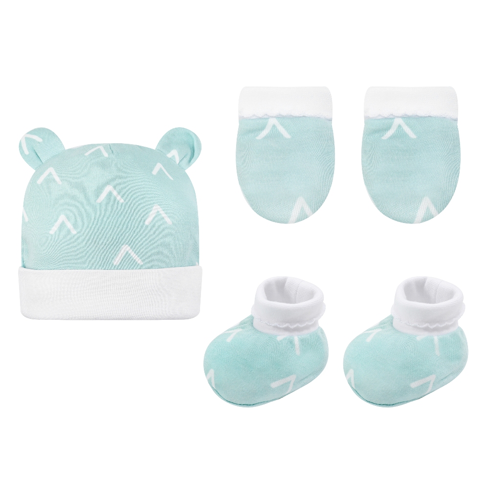 Infancie 3-Pc Bamboo Cotton Newborn Baby Booties, Mittens and Hat Gift Set (Mint)